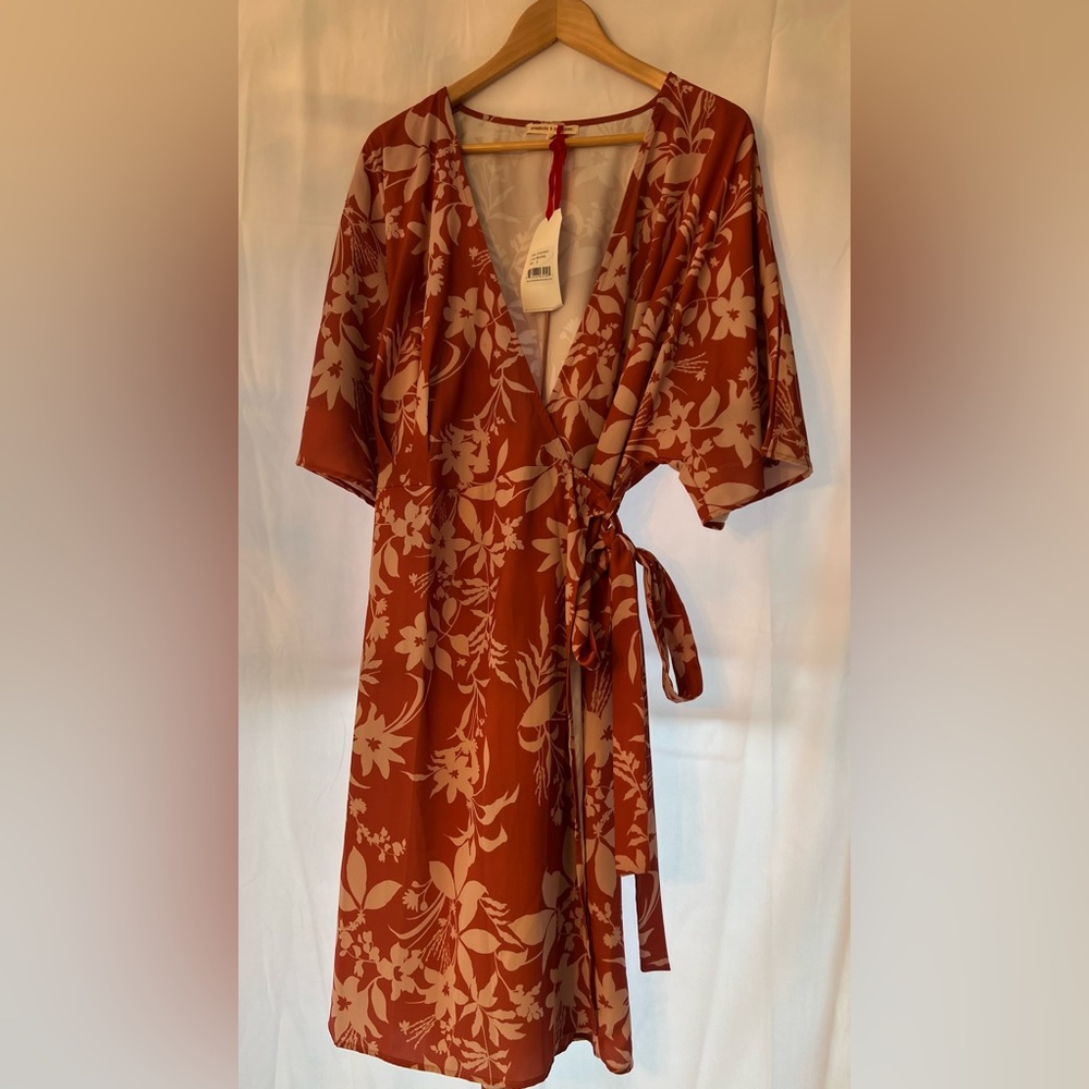 Floral Wrap Dress in Rust and Cream